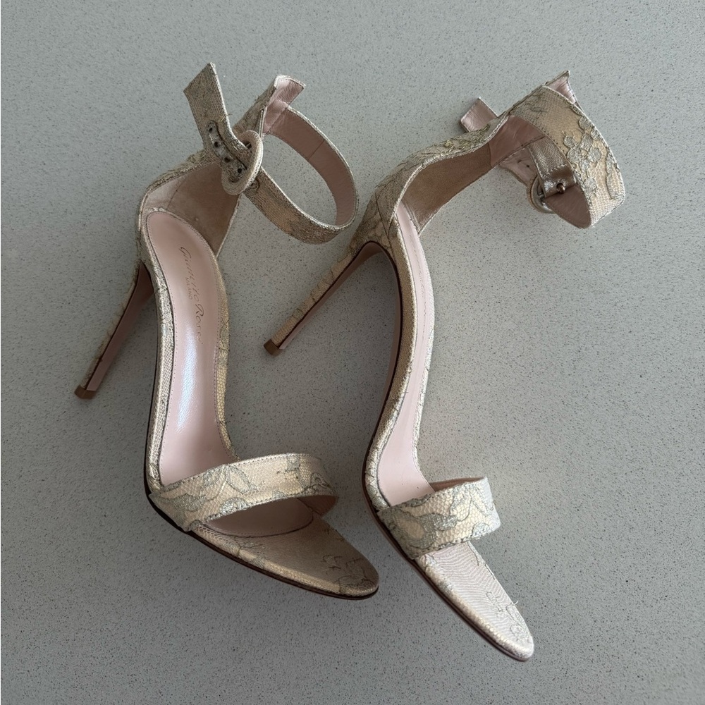 Gianvito Rossi cloth gold sandals Portofino 105 - Picture 6 of 9